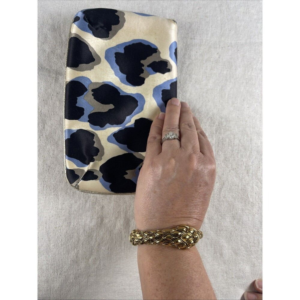 Roberto Cavalli Multicolor Leopard Print Satin Serpent Bracelet Wristlet Clutch - Picture 9 of 16